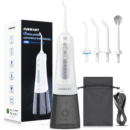 INSMART Portable Oral Irrigator and Dental Water Flosser with Teeth Whitening Function, Waterproof Design, 300ML Capacity