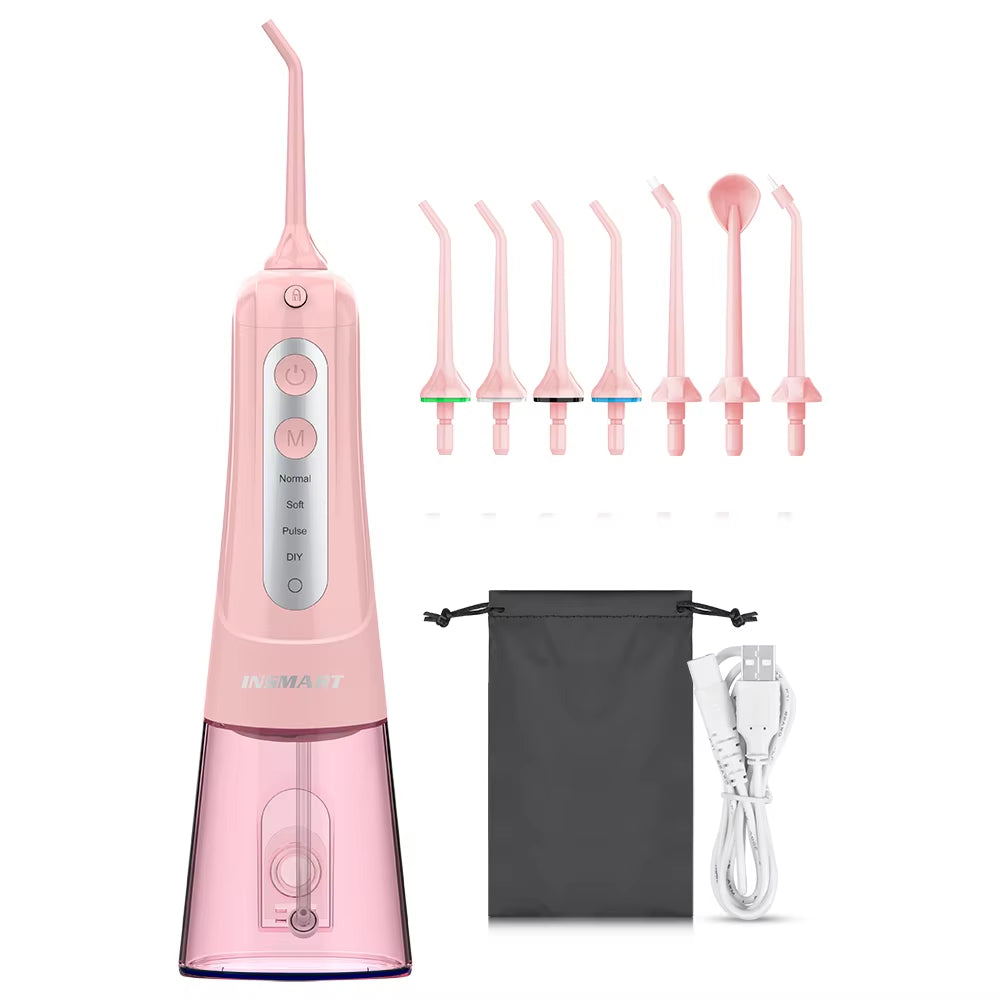 INSMART Portable Oral Irrigator and Dental Water Flosser with Teeth Whitening Function, Waterproof Design, 300ML Capacity