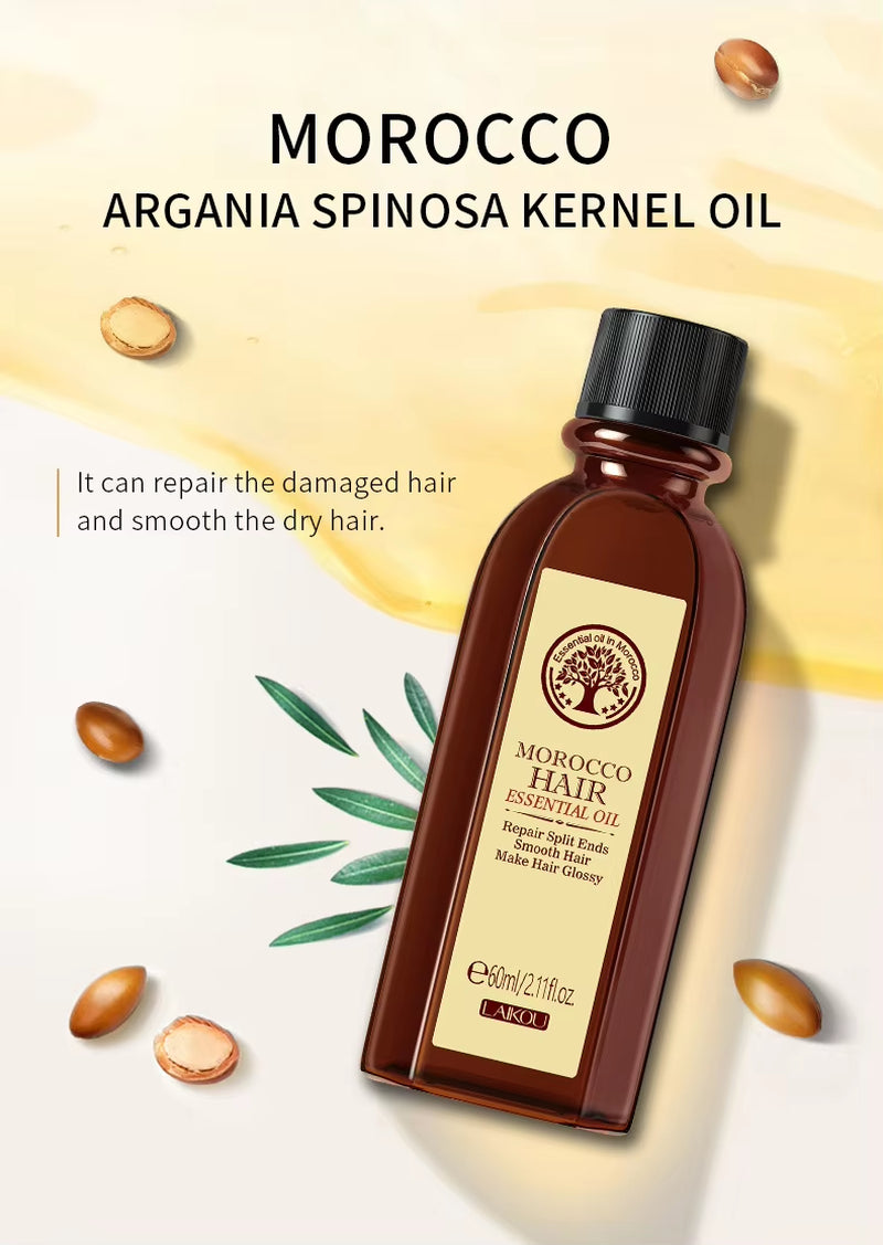 Morocco Hair Essential Argan Essence Oil Moisturizer Brightening Smooth Nourishing Repair Dry Damaged Hair 60Ml