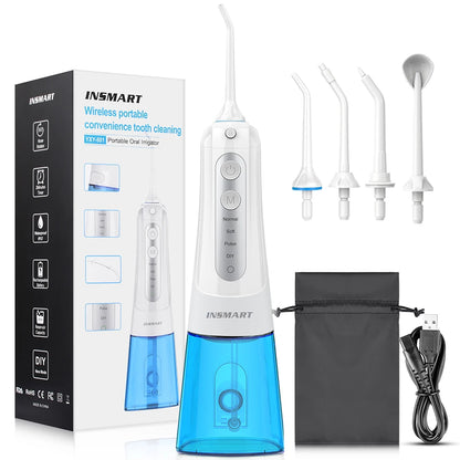 INSMART Portable Oral Irrigator and Dental Water Flosser with Teeth Whitening Function, Waterproof Design, 300ML Capacity