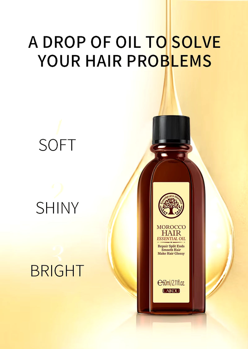 Morocco Hair Essential Argan Essence Oil Moisturizer Brightening Smooth Nourishing Repair Dry Damaged Hair 60Ml